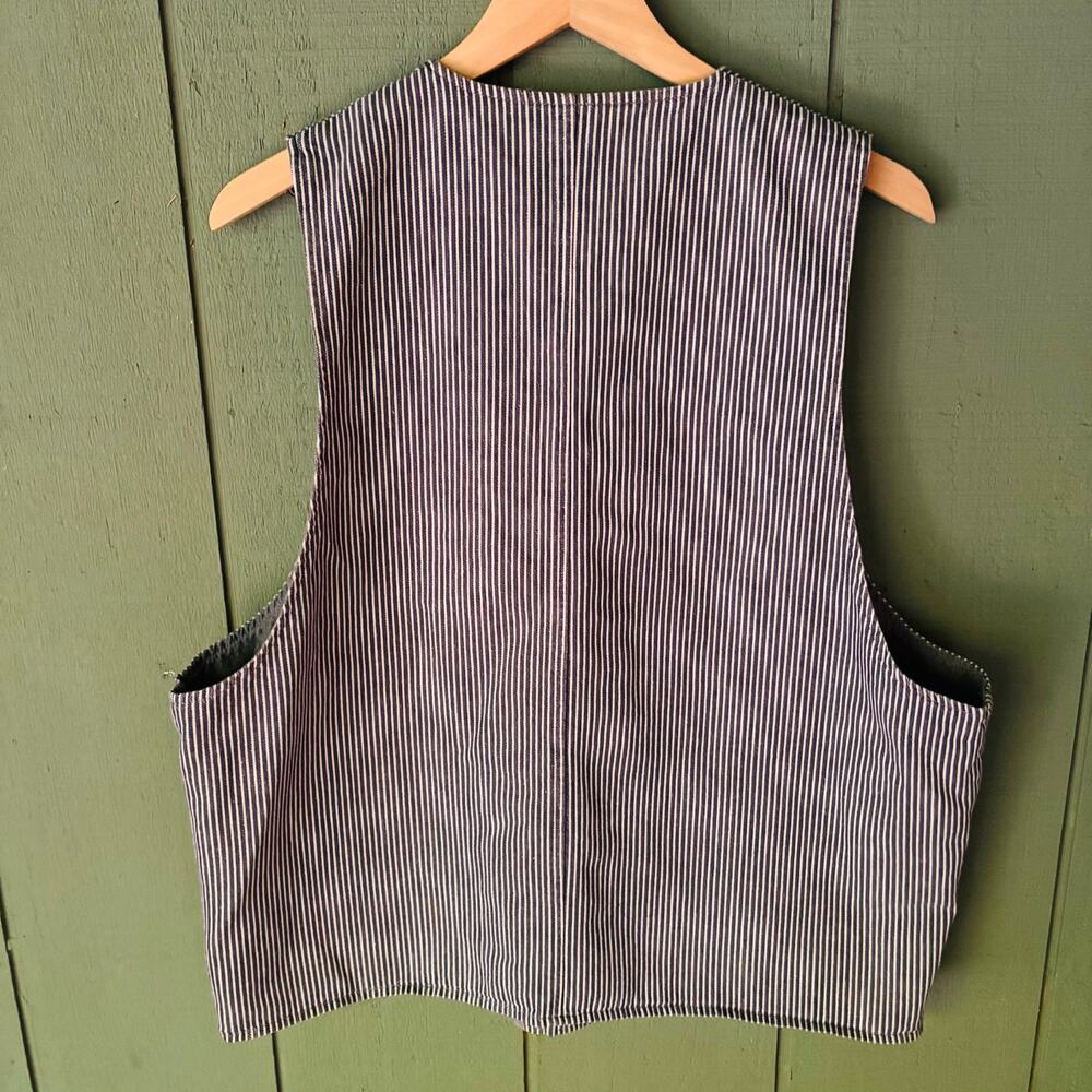 Vintage Eddie Bauer Railroad Stripe Vest Oversized Workwear Cotton S/M Gorpcore - Picture 4 of 6